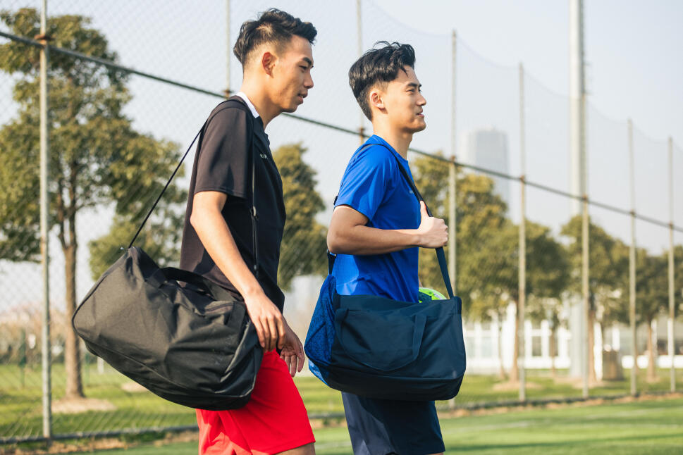 Gym bag packed with workout gear