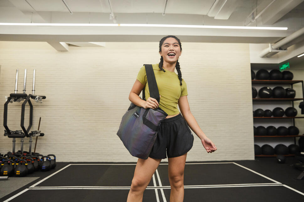 Sports bag on the floor of a gym