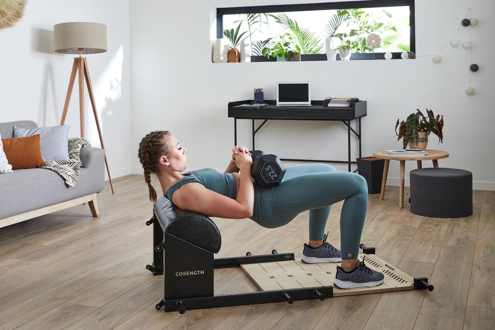 Adjustable home gym bench in a fitness room