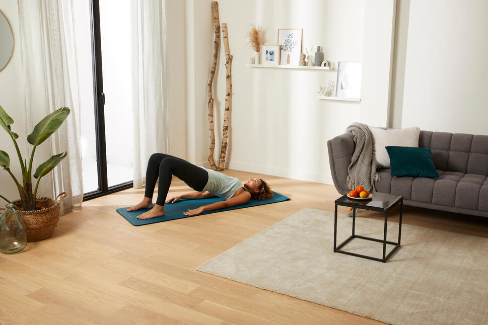 Pilates mat rolled out for a workout