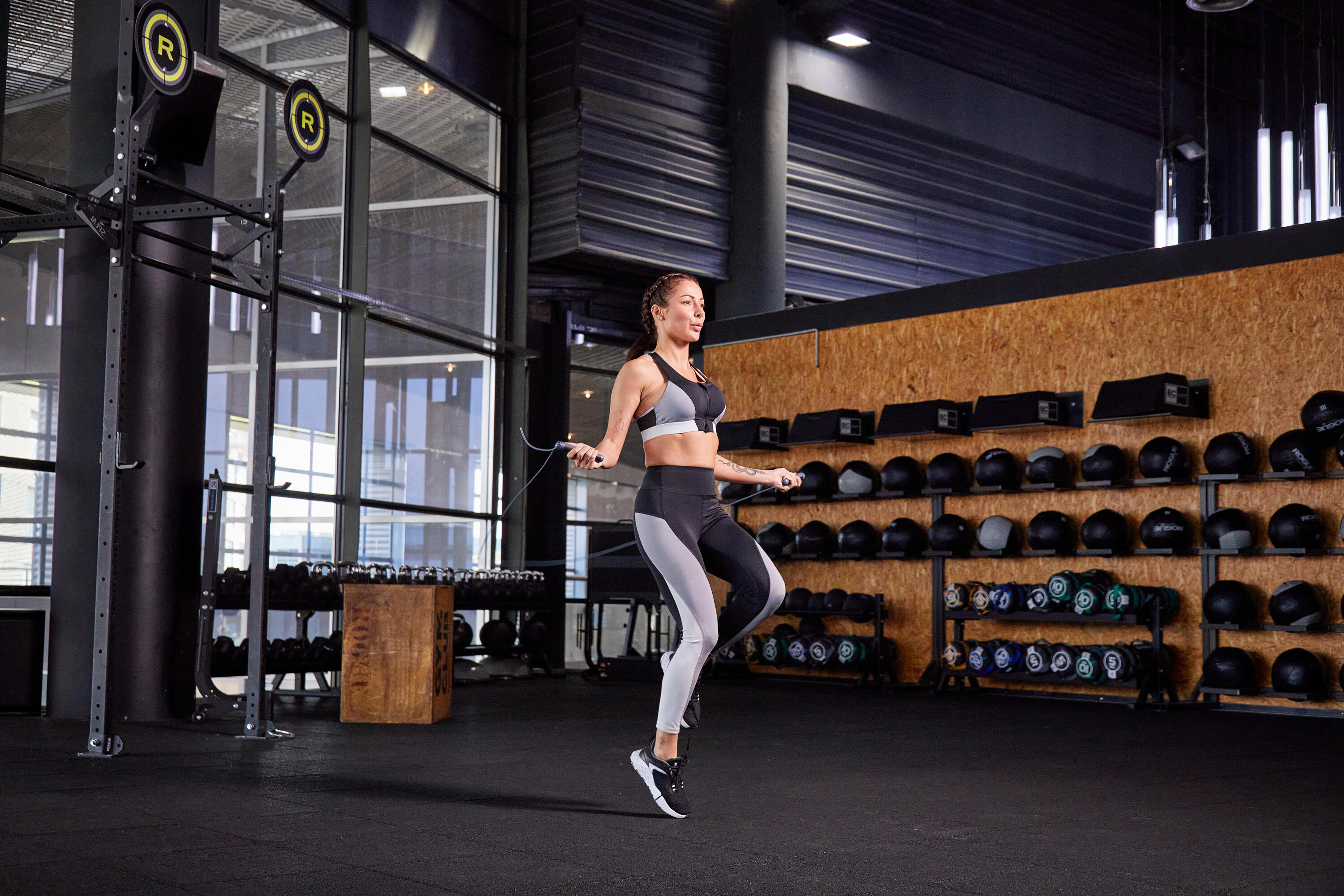 Woman exercising with a jump rope