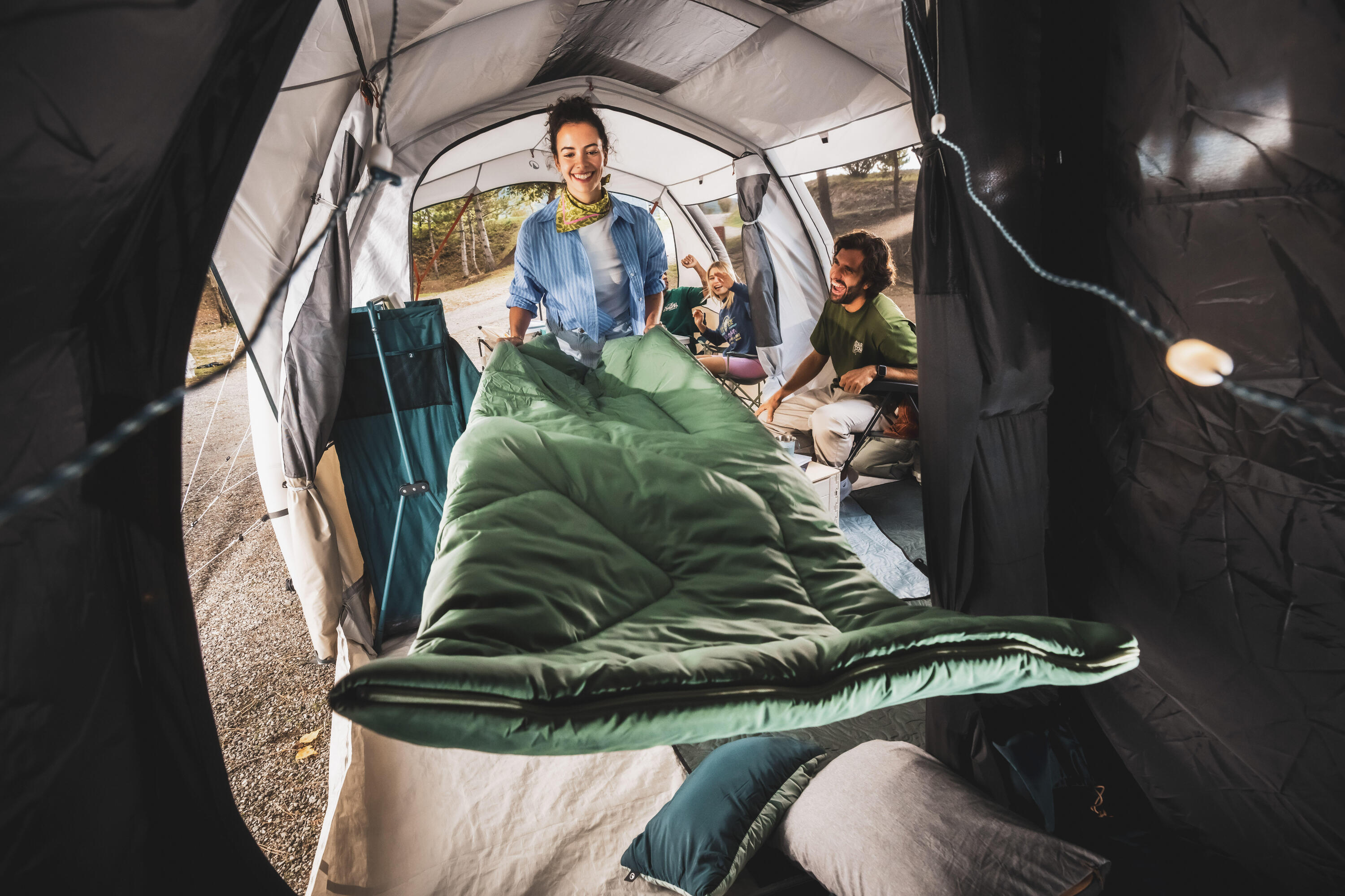 Hiking sleeping bag in use outdoors