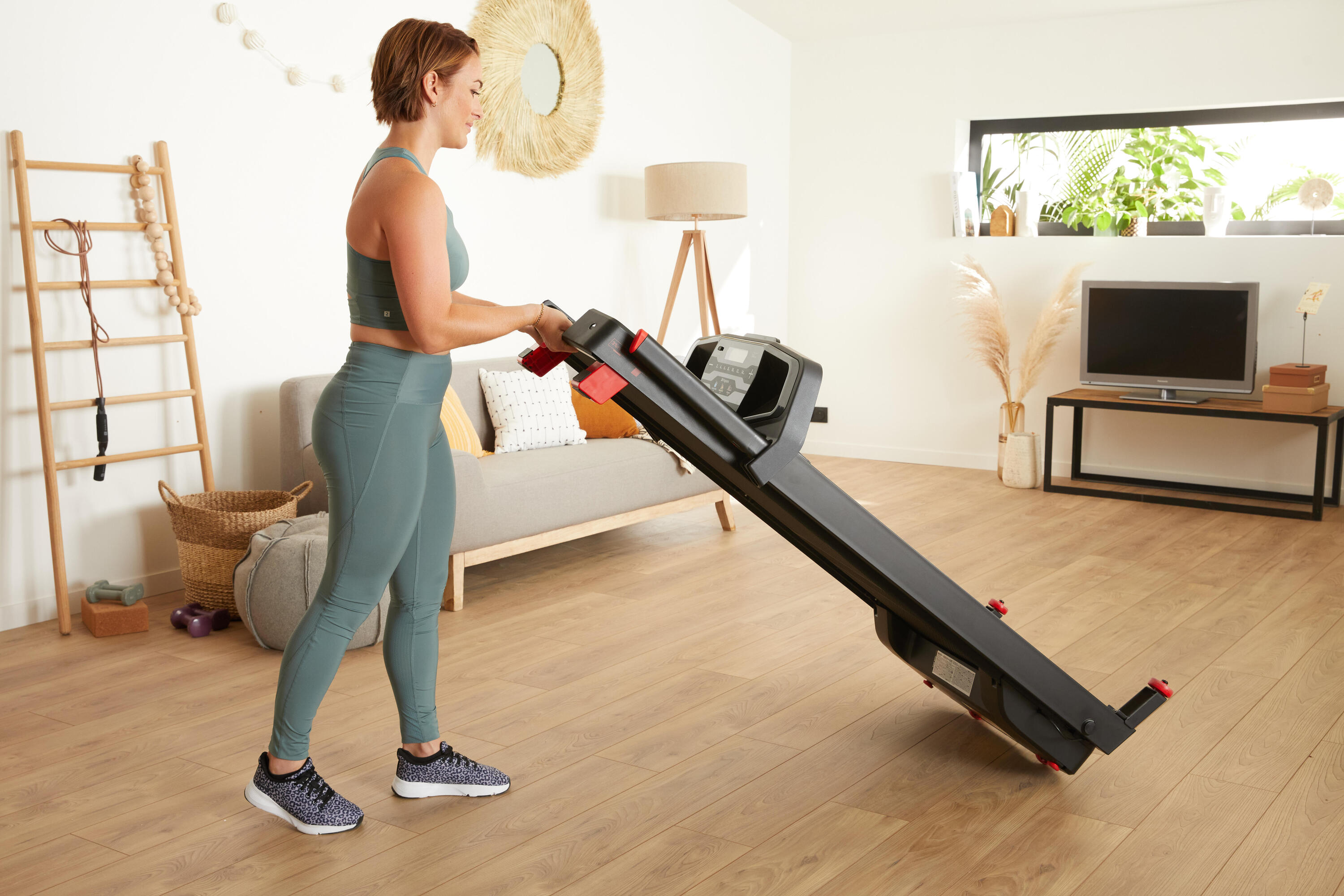 Compact treadmill for tight spaces