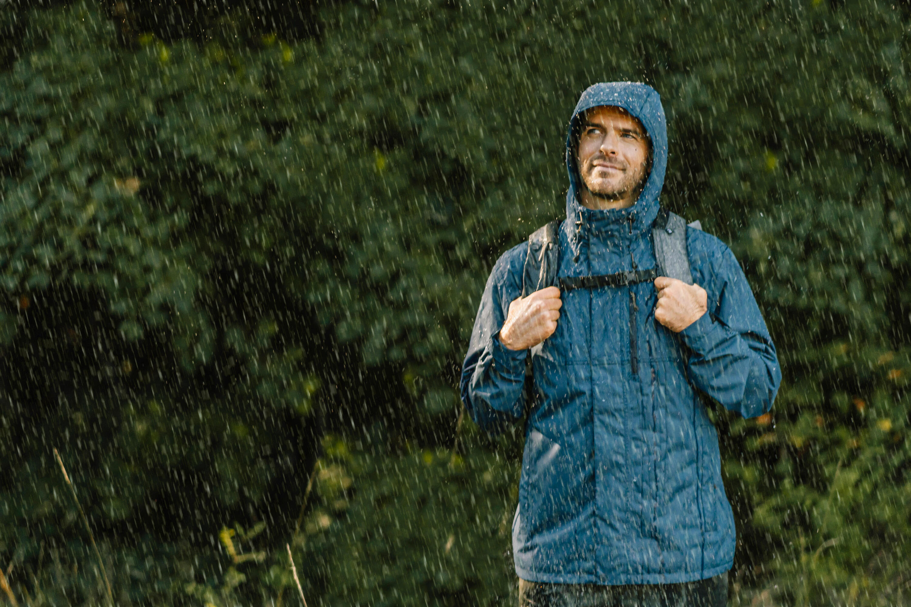 Close-up of a waterproof rain jacket hood