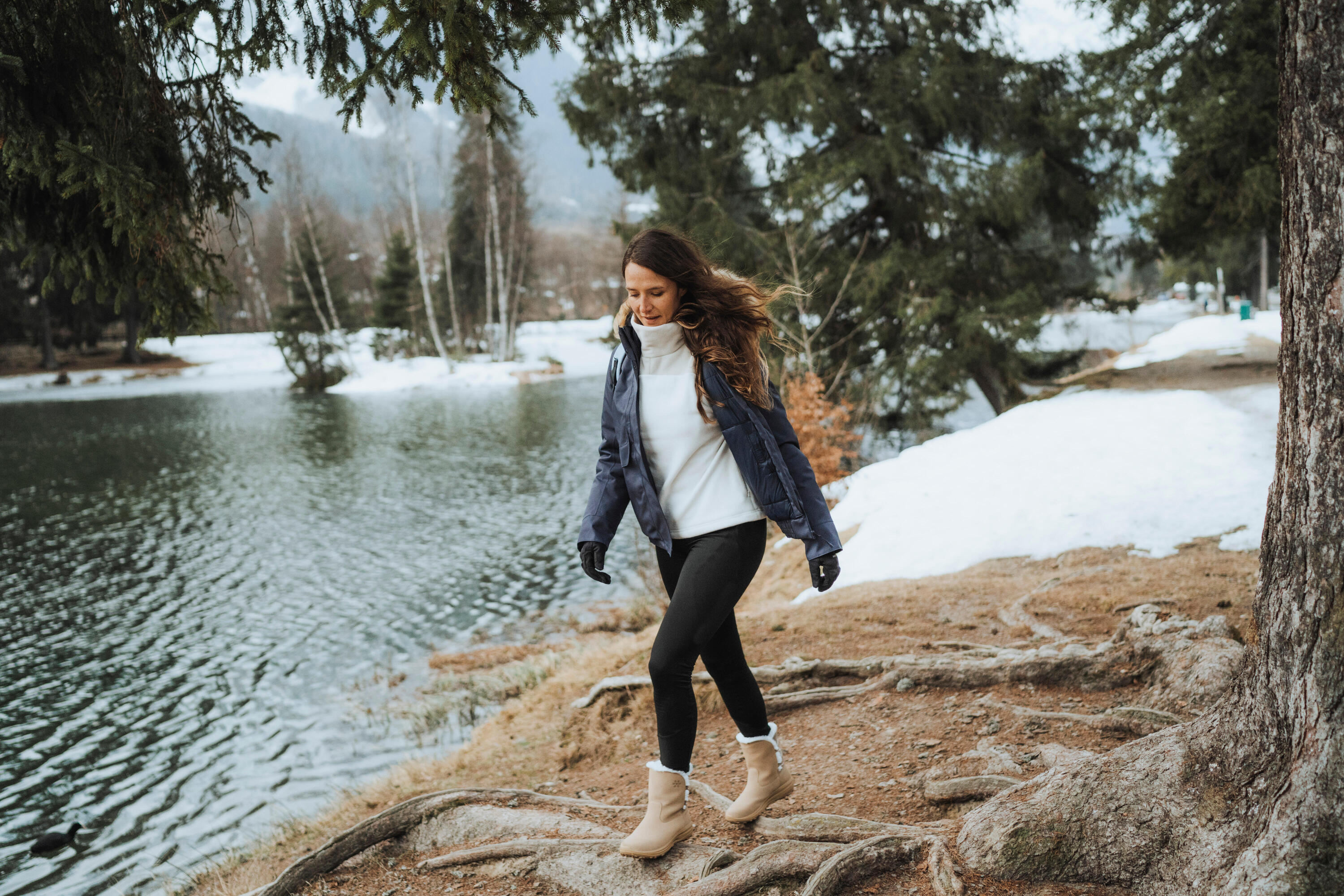 Woman wearing hiking boots on a trail